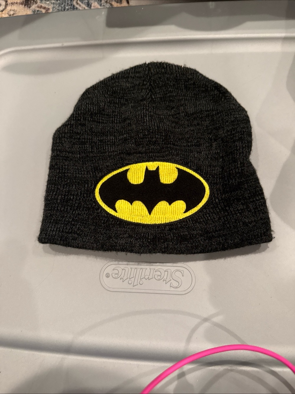 Black Knit Beanie with Yellow Batman Logo